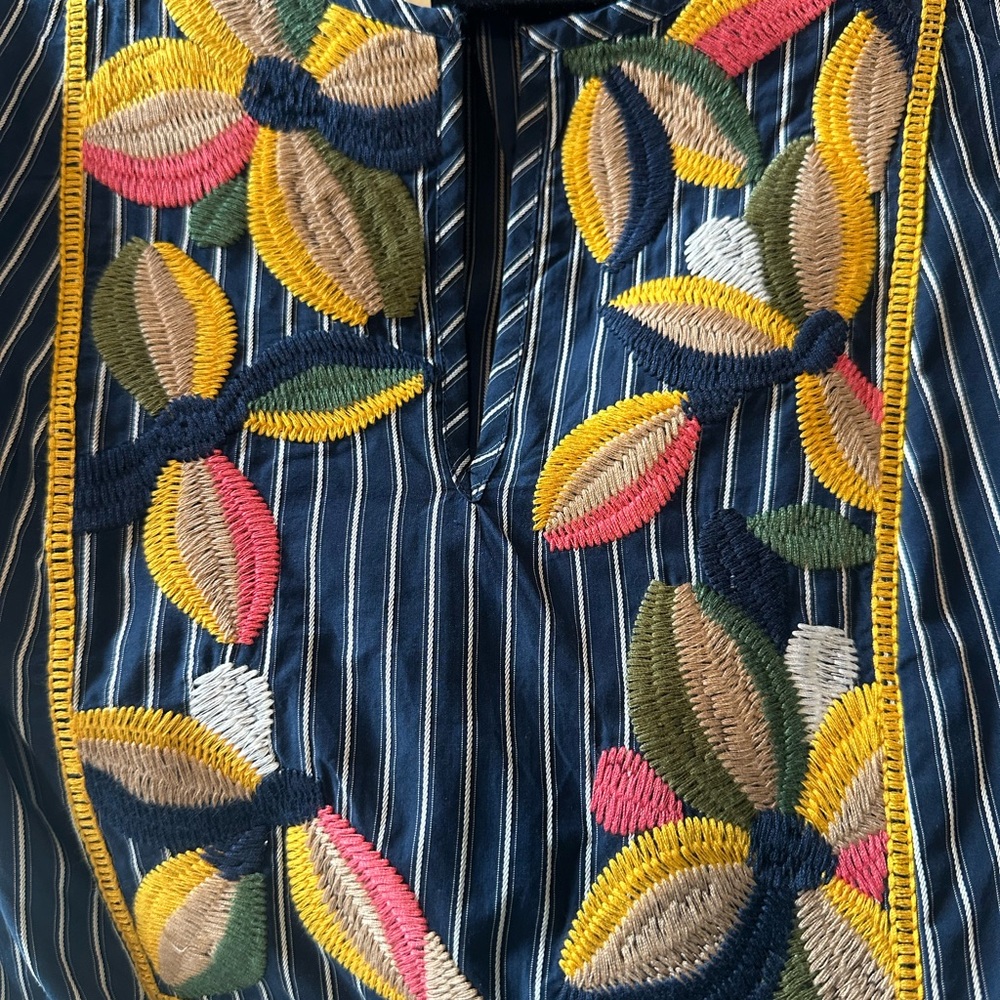 Madewell Navy Striped Blouse with Colorful Embroidery - Picture 3 of 4